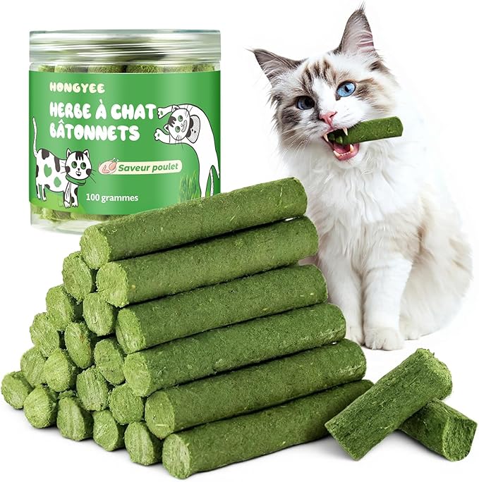 20Pcs Cat Grass Stick Snacks (100g), Freeze Dried Snacks, Catnip, for Cat Dental Care and Hairball Removal, Pampering Gastrointestinal System