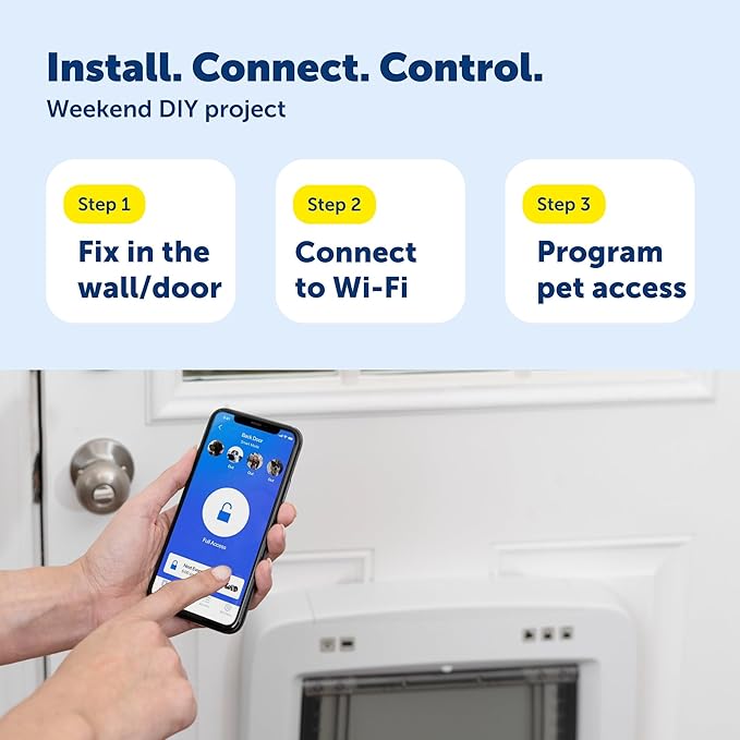 SmartDoor™ Never Rust Connected Pet Door, Dog and Cat, Selective Entry and Exit, App Enabled Pet Door, Smart Device, Smartphone Controlled, Customize Schedule, Multiple Pets, Medium