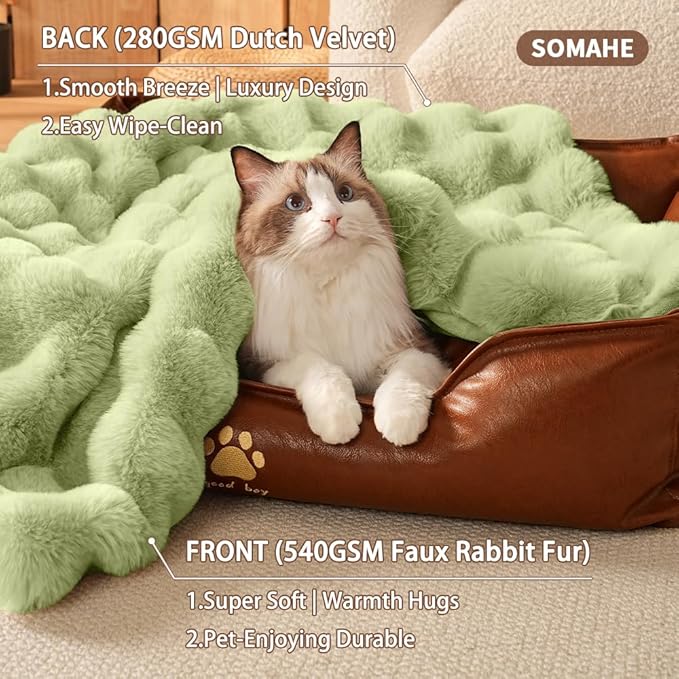 Self-Warming Cat Blanket, Dual-Side Plush Sherpa Throw with Anti-Static, Snuggle Mat for Kittens & Cats, Cozy Bed Topper for Windowsills & Couches, Machine Washable & Dryable, 21x18 Inch Green