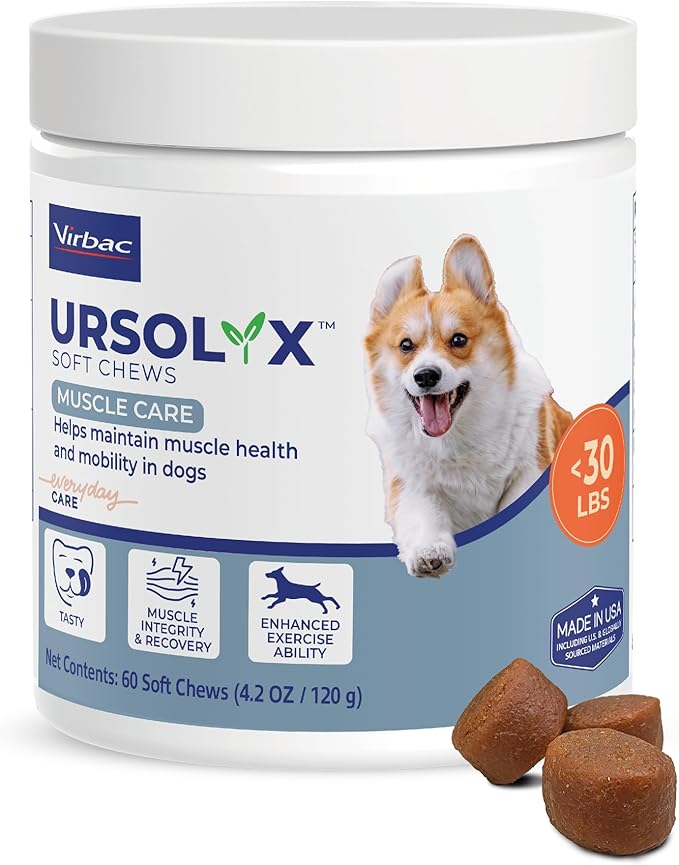 Virbac URSOLYX™ Soft Chews for Dogs | Muscle Health Support for Senior, Active or Recovering Dogs, Small up to 30lbs | 60 Count 2- Month Supply