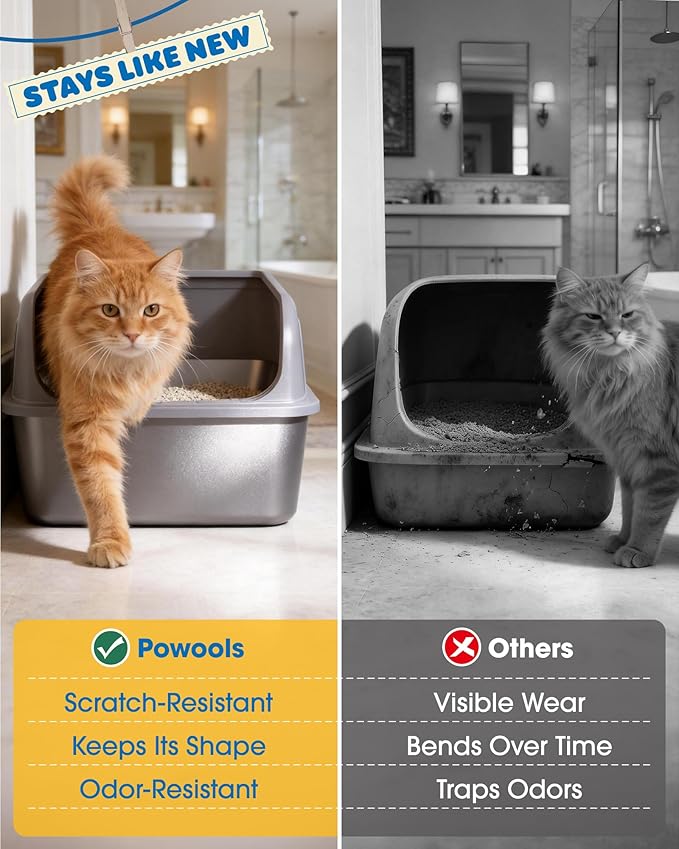 Stainless Steel Cat Litter Box, Metal Litter Box with Scoop, High- Sided, Anti-Leakage Top Entry, Non-Sticky, Easy to Clean, Grey, M (1 Pack)