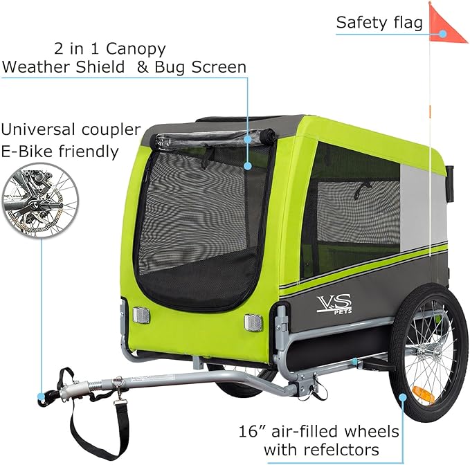 Tiggo Veelar Sports Pets Large Dog Bike Trailer & Stroller for Medium,Large Dog or Multiple Small Dogs, Pet Stroller for Dogs Up to 78 lbs, Parking Brakes, Low Center of Gravity