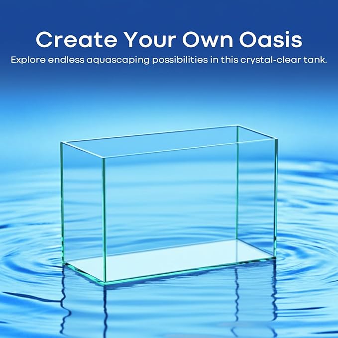 6 Gallon Glass Fish Tank 5 Gallon Open-Back Lid, Small Aquarium Fish Bowl Cube for Betta Goldfish Snails Shrimp Aquatic Planting, Ultra Clear Rimless Design Low Iron
