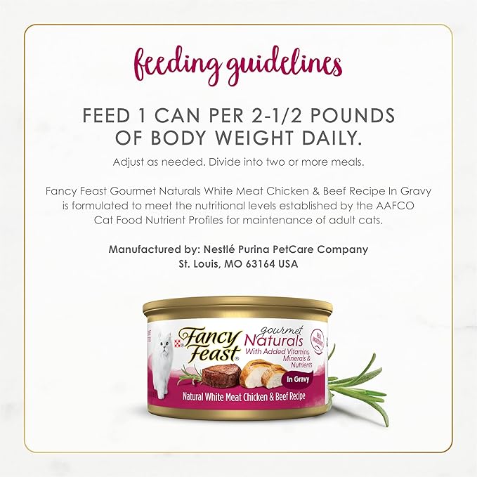 Purina Fancy Feast Wet Cat Food Gourmet Naturals White Meat Chicken & Beef Recipe in Gravy - (Pack of 12) 3 oz. Cans