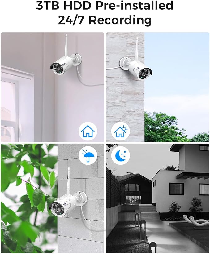 Hiseeu Wireless Pro WiFi Security Camera System, 16CH 4K NVR Kit, Plug-in Powered 12Pcs 5MP CCTV Home Security Camera System for Indoor/Outdoor, Night Vision, Waterproof, Motion Detection, 3TB HDD