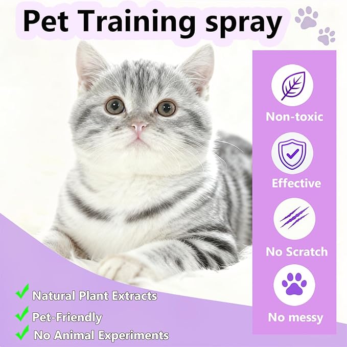 Cat Deterrent Spray,Natural Safe Cat Deterrent for Indoor Use,Anti-Scratch Training Spray to Stop Cats from Scratching Furniture, Sofas, Carpets & Curtains (Yellow)