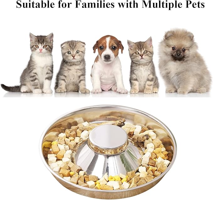 Stainless Steel Pet Bowl for Puppy and Cat, Dog Food and Water Feeding Bowl, Puppies and Kittens Weaning Bowls, Multiple Dogs and Cats Eat and Drink Together (2PC, L)