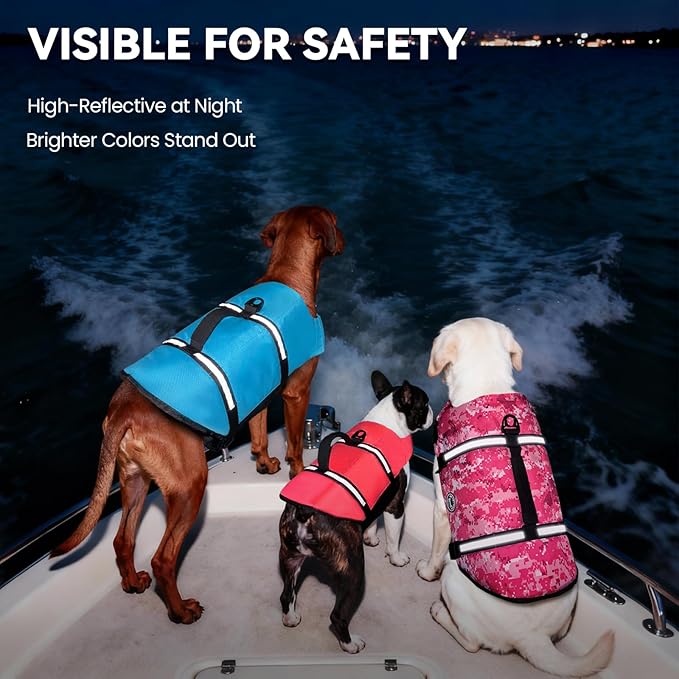 VIVAGLORY Rip Stop Dog Life Vest, Swimming Vest with Handle, Buoyancy for Doggy Puppy, Dog Life Jacket for Swimming & Boating, XL, Bright Pink