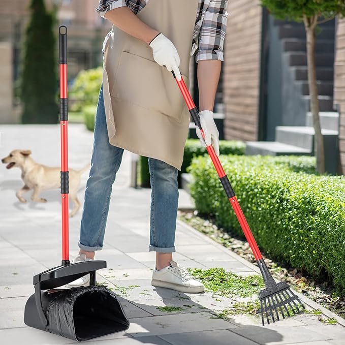 Dog Pooper Scooper With Bag Attachment,Heavy Duty Metal Rake&Spade Swivel Bin,NonBreakable Poop Scoop for Small Large Dogs,Includes 100 Waste Bag Odorless Design Easy to Use on Grass,Dirt,Gravel