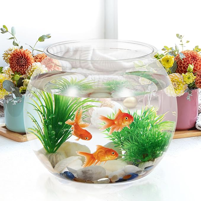 Large Round Fish Tank Desktop Aquarium Bowl Plastic Multi-Function Goldfish and Betta Tank Office Decoration for Home and Desk Use