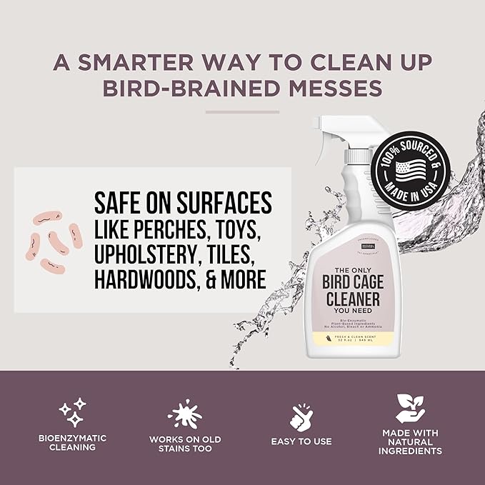 Natural Rapport Bird Cage Cleaner - The Only Bird Cage Cleaner You Need - Bird Poop Spray Remover, Naturally Removes Bird Waste (32 Oz)