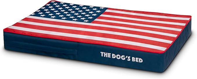 The Dog’s Bed Orthopedic Memory Foam Dog Bed Mattress, Oxford Fabric, Blue & Red Trim USA Center Flag, Medium, 4-Inch