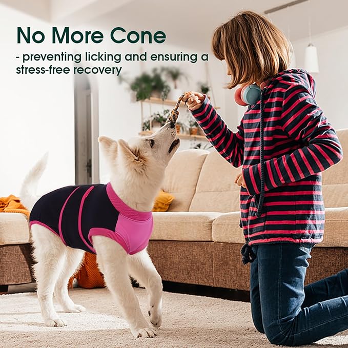 Kuoser Recovery Suit for Dogs After Surgery, Soft Dog Surgery Suit Female Male, Breathable Pet Surgical Recovery Shirt, Anti Licking Dog Onesie for Abdominal Wounds Cone Alternatives, Black XS
