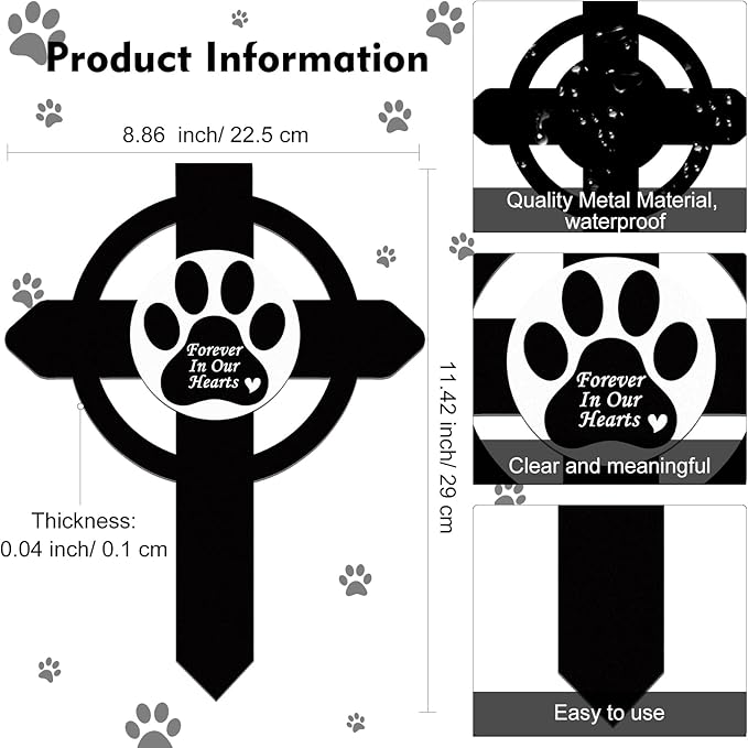 Wesiti Dog Pet Grave Markers Metal Pet Memorial Stake Paw Print Memorial Plaque Cross Pet Memorial Gifts Cemetery Garden Grave Decoration Memorial Garden Decor for Dog Outdoors Yard Garden Remembrance
