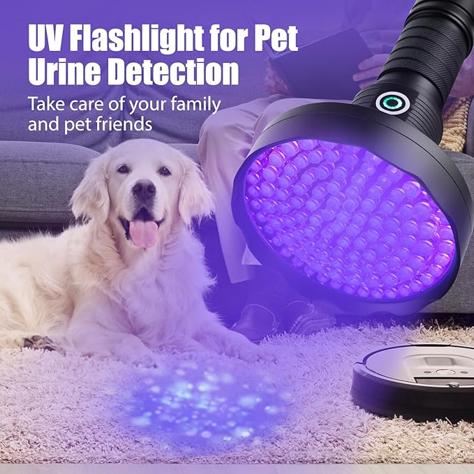 Rechargeable UV Flashlight,128 Led 395nm Black Light, Pet Urine & Stain Detector for Dog/Cat, Bed Bugs, Curing Resin, Durable and Long Lasting