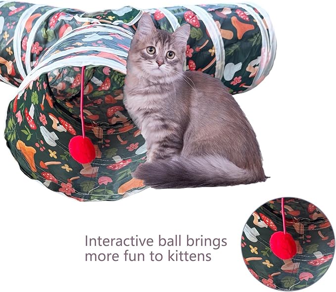 3 Way Cat Tunnel Collapsible Fun Pet Play Tube Toys for Cats, Kittens, Puppies & Rabbits - Portable Tunnel with Hanging Ball for Indoor Play, Hideout & Exercise