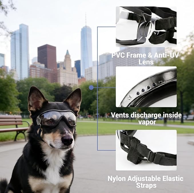 Enjoying Clear Dog Goggles for Medium to Large Dogs, Dog Sunglasses UV Protection, Large Dogs Driving Eye Protection, Windproof Dustproof Anti-Fog, Breathable, Adjustable Straps, Clear
