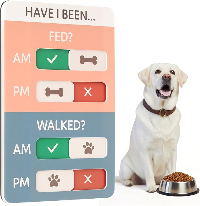 Dog Feeding Reminder, Dog Fed Sign Tracker -Daily Am/Pm Chart Slider Sign for Pet Fed and Walk Reminder, Easy to Use On Fridge Or Wall with Adhesive and Magnet,Pet Supplies