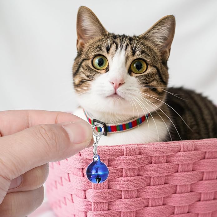9 Pack Cat Dog Collar Bells, Colourful Pet Small Bell with Clasps Dog Collars Charms Cats Dogs Round Bell Pet Assorted Colors Collar Bells for Festival Party DIY Crafts Decoration