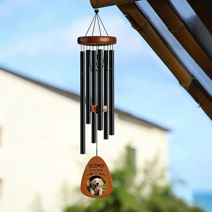 Personalized Pet Memorial Wind Chimes with Photo Pet Memorial Gifts for Dogs Pet Bereavement Gifts Custom 25.5 Inch Wind Chimes for Garden Patio for Loss of Dog Cat Puppy (Silver, Design 4)