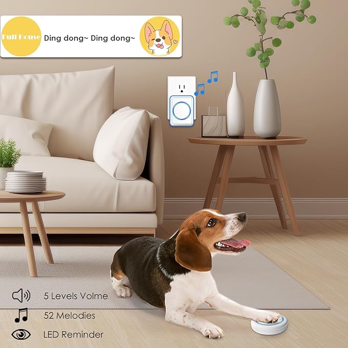 Full House Dog Doorbell for Potty Training, Wireless Pet Doggie Door Bell Training to Go Outside, Waterproof Touch Button, Over 1000 feet Range