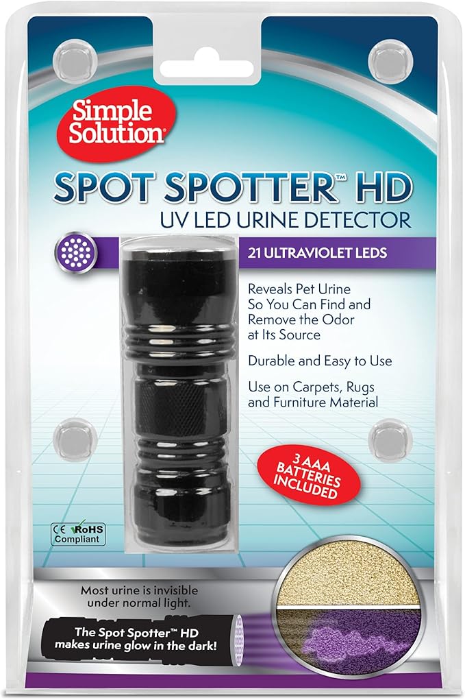 Simple Solution Spot Spotter HD UV LED Urine Detector - Spot and Eliminate Pet Urine Stains and Odors - 1 Light