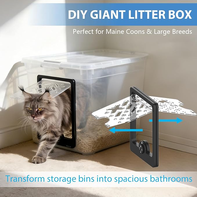 4-Way Locking Cat Door for Thin Materials - Adjustable Pet Door Flap fits Screens, Boxes & Carriers, 8x12 Inch Small Door for Crates, Litter Box Enclosures & DIY Pet Rooms (Same)