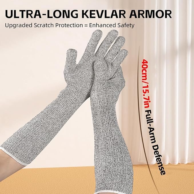 Ultra-Flexible Pet Handling Sleeves: 15.7” Kevlar Scratch-Resistant Gloves for Cat Grooming, Nail Trimming & Arm Protection