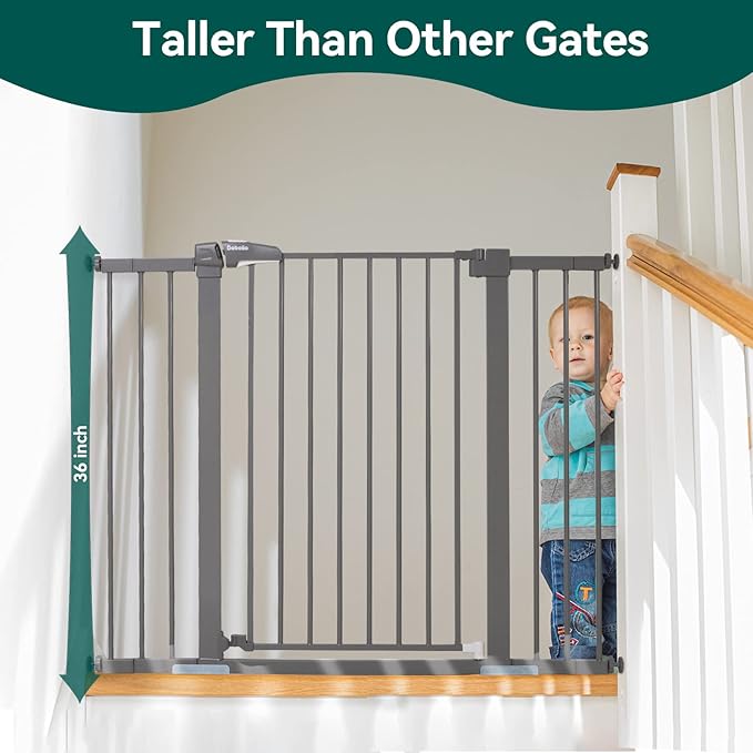 Babelio Metal Auto Close Baby Gate,Extra Wide Pet Gate for The House and Doorways, Pressure Mounted Walk Thru Child Gate with Door (Gray, 36" Tall 29"-48" Wide)