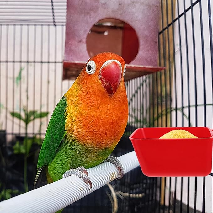 SUPVOX 8pcs Red Bird Cage Cups Feeding Bowls Indoor Bird Feeder Watering Supplies 12.5x9.5x6cm for Parrot Cockatiel Small