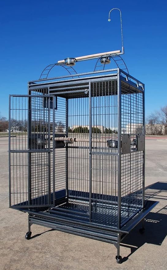 Extra Large Double Ladders Open Play Top Wrought Iron Bird Parrot Parakeet Finch Macaw Cockatoo Cage, Include Seed Guard and Toy Hook On Wheels
