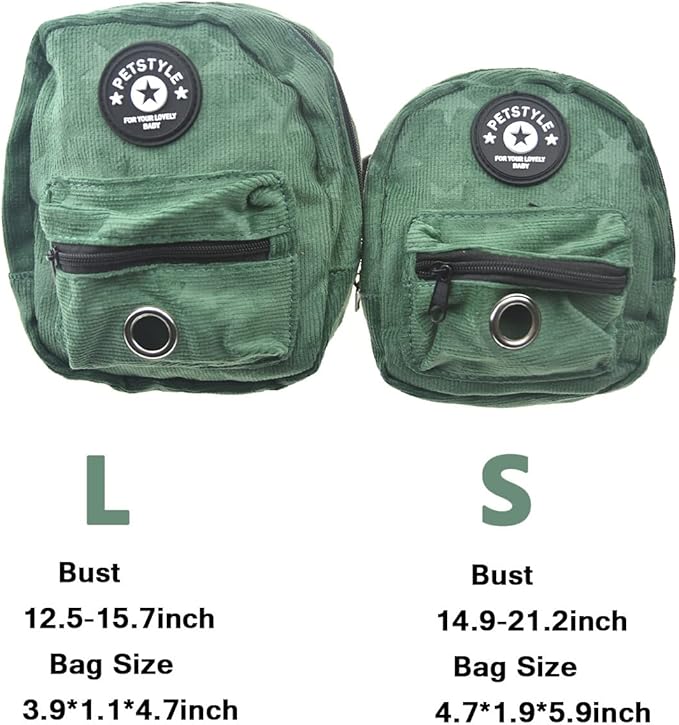 FLAdorepet Dog Backpack Harness with Leash, Dog Poop Bag Dispenser, Pet Self Carrier Adjustable Travel Hiking Walking Harness Backpack for Small Medium Dogs (L(Fit:10-15lb), Green)