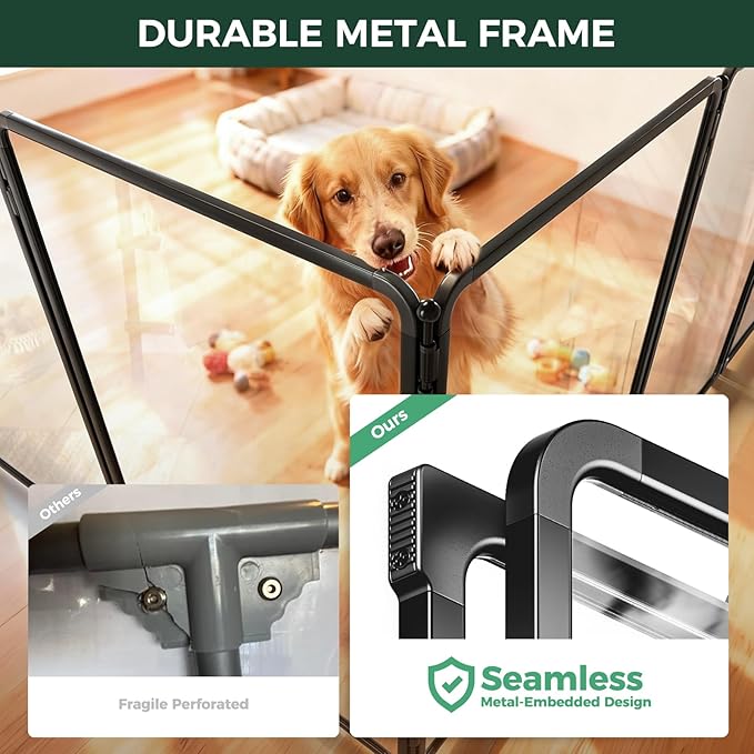 FXW AuraSpace Pro Metal & Acrylic Indoor Dog Playpen, All-Acrylic Clear Heavy-Duty Design, 40" Height 6 Panels for Medium and Large Dogs, Black│Patented