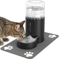 Cat Water Dispenser with Placemat and Stainless Steel Bowl, Automatic Gravity Water Dispenser for Cats or Small Medium Size Dogs, Large Capacity, Easy to Clean and Safe for Pets (4L Black)