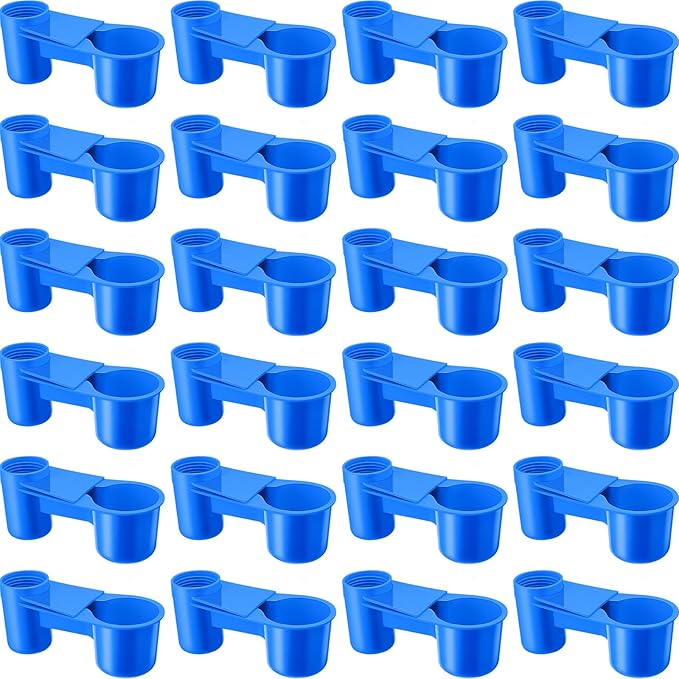 LemonRoad 24 Pcs Bird Drinker Feeder Cups Plastic Water Bottle Cup for Cage Ideal for Pigeon Bottle Chicken Quail Poultry Waterer Accessories(Blue)
