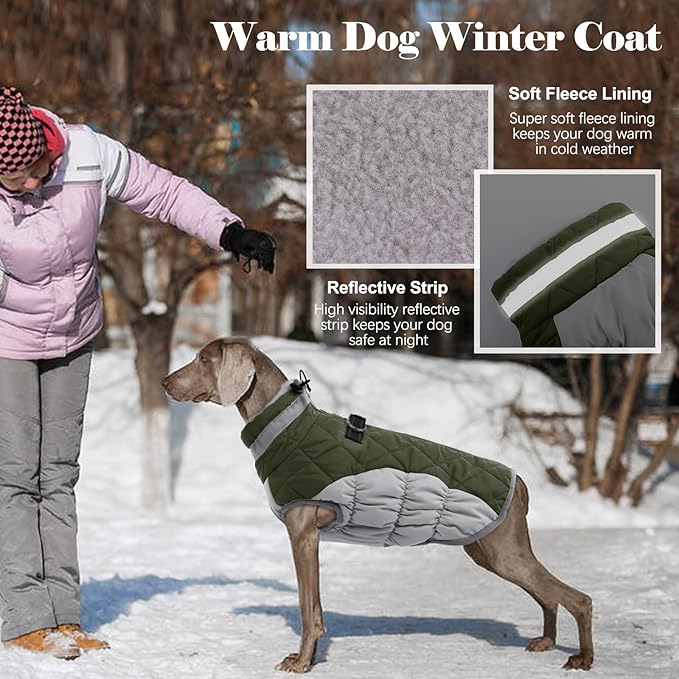Lelepet Dog Coat Warm Dog Winter Coat Waterproof Dogs Jacket with Harness Built in Reflective Pet Fleece Vest Zip-Up Cold Weather Coats for Dogs Turtleneck & Windproof Coats Chihuahua Army Green XS