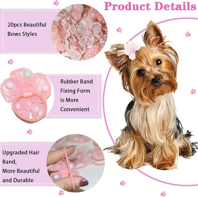 20pcs Dog Hair Bow Bowknot, Dog Bows Cute, Puppy Hair Bows Mix Styles Pet Grooming Rubber Bands Dogs Hair Accessories Handmade Hair Bows for Yorkie Puppy Dogs Flower Orange
