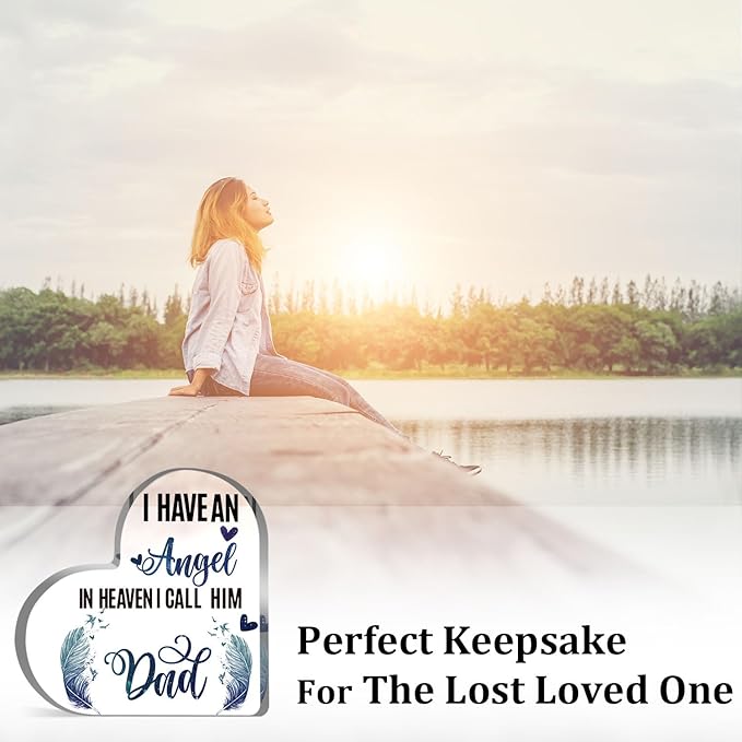 Sympathy Memorial Gift for Loss Loved One Father I Have Angel Dad Sign Bereavement Remembrance Paperweight Keepsake Funeral Grief Condolence Memorial Table Home Feather Decorations