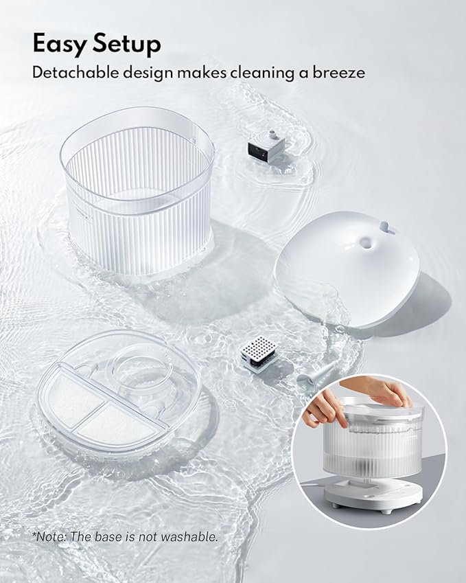 HomeRunPet Wireless Pump Cat Water Fountain - Detachable Design for Easy Cleaning, Multi-Cat Water Dispenser with Chew-Proof Base, Porcelain-Tray