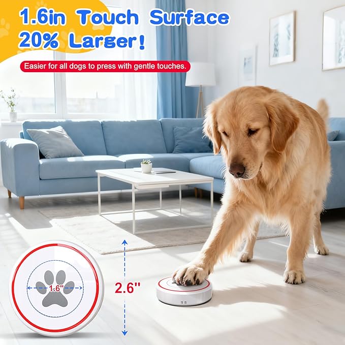 ChunHee Dog Door Bell for Potty Training – Wireless Doggie Doorbell to Go Outside, 1.6in Touch Surface, Easy for Puppy & Adult Dogs, IP55 Waterproof, 500FT Range, 55 Ringtones, Adjustable Volume