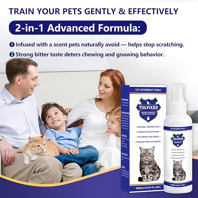 2Pcs Cat Deterrent Spray, Bitter Formula Cat Repellent for Indoor & Outdoor, Natural Plant Extracts, Anti-Scratch Aid for Furniture, Sofa, Rugs, Curtains