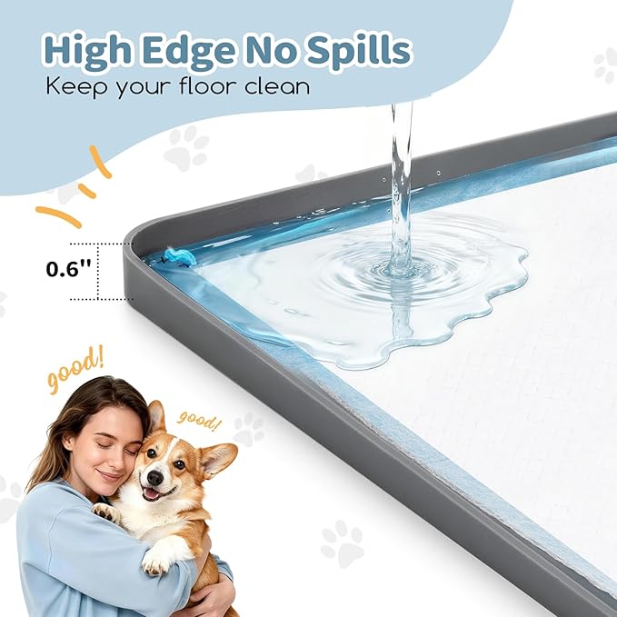 Pee Pad Holder for Dogs,25 x 36 Inch Dog Potty Tray with Clips Silicone Dog Puppy Pad Tray,Non-Slip Leak-Proof High Edge Puppy Pee Tray Mat for Home Floor Protection