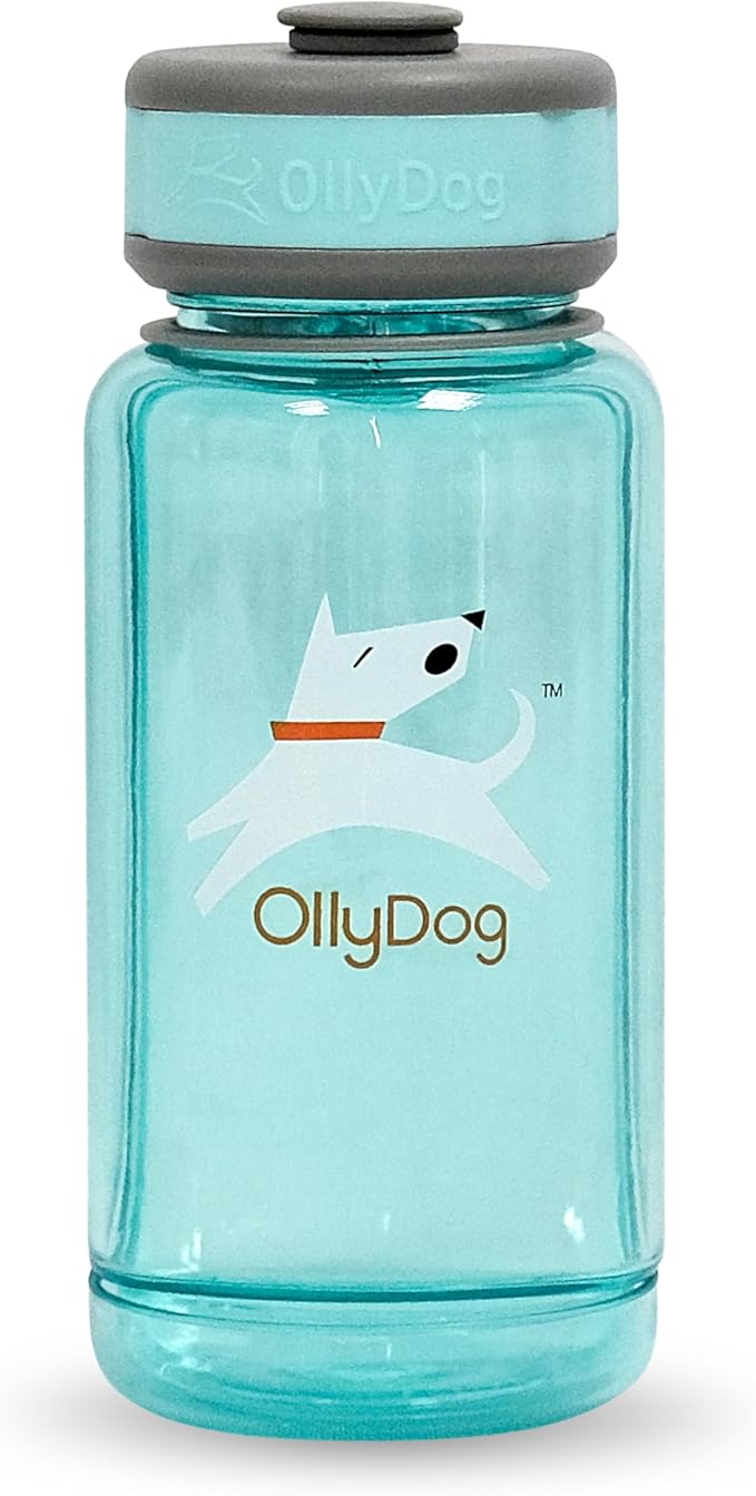 OllyDog OllyBottle | Tritan Dog Water Bottle with Detachable Bowl | BPA Free Leakproof Pet Dispenser | Hiking Travel (600ML, Aqua Blue)