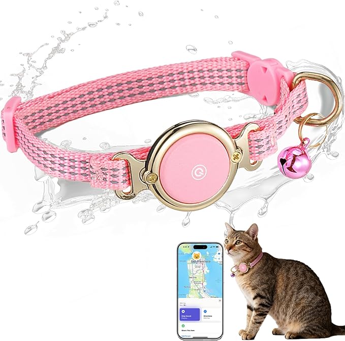 Air tag Cat Collar - Compatible with Apple Find My (air tag Included), Reflective Line & Bell, Lightweight Tracker Holder for Cats Kittens (Adjustable 9-13"), Pet Collar for Location Tracker