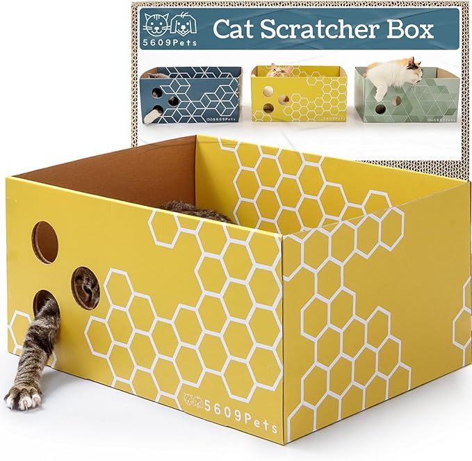 Extra Large Cardboard Cat Scratcher with Refillable Double-Sided Scratch Pad, No‑Mess Cat Scratching Box for Indoor Cats