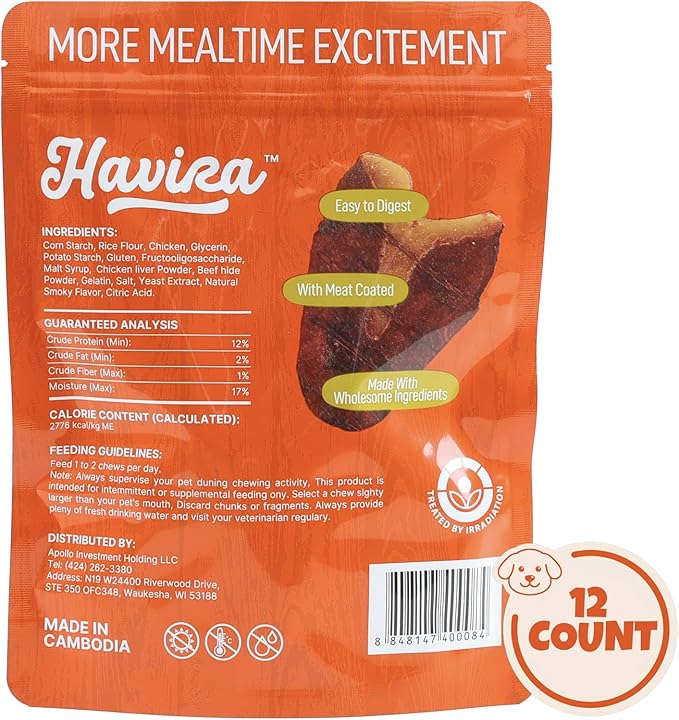 Havira BBQ Dog Treats T-Bone Steak 12 Count, Grill-Shaped Rawhide Free Dog Chews Bone, Easily Digestible, for All Life Stages