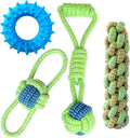 Sunglow Cotton Rope Weaving Dog Toy & Ring Toy Rubber,Cotton Rope Dog Chew Toys,Decompression and Tug Toy for Small Dogs Training Playing Teeth Cleaning (Four Packs)