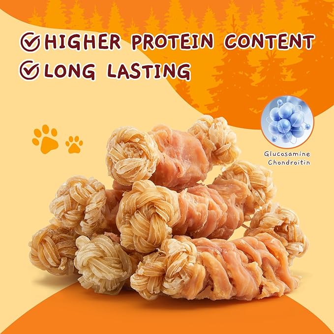 Jungle Calling Beef Tendons for Dogs, Chicken Wrapped Tendons Dog Chews Long Lasting Hip and Joint Supplement for Dogs with Glucosamine (Knotted Bone) (Pack of 2)