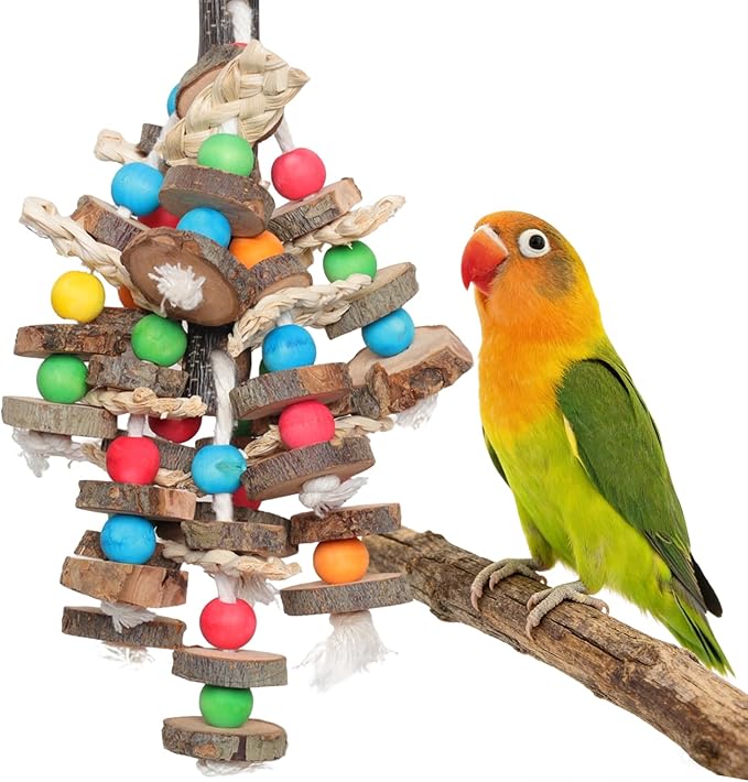 Bird Toys Chewing Toy Multicolored Wooden Blocks Parrot Cage Bite Toy for Budgerigar Cockatiel Macaws Small and Medium Birds