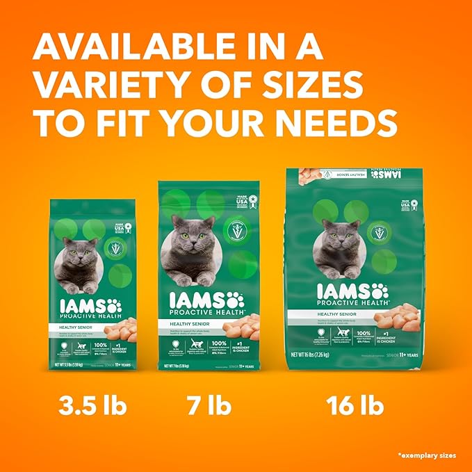 IAMS Proactive Health Senior Dry Cat Food, Cat Food Dry Chicken Recipe, Real Chicken in Every Bite, 7 lb. Bag